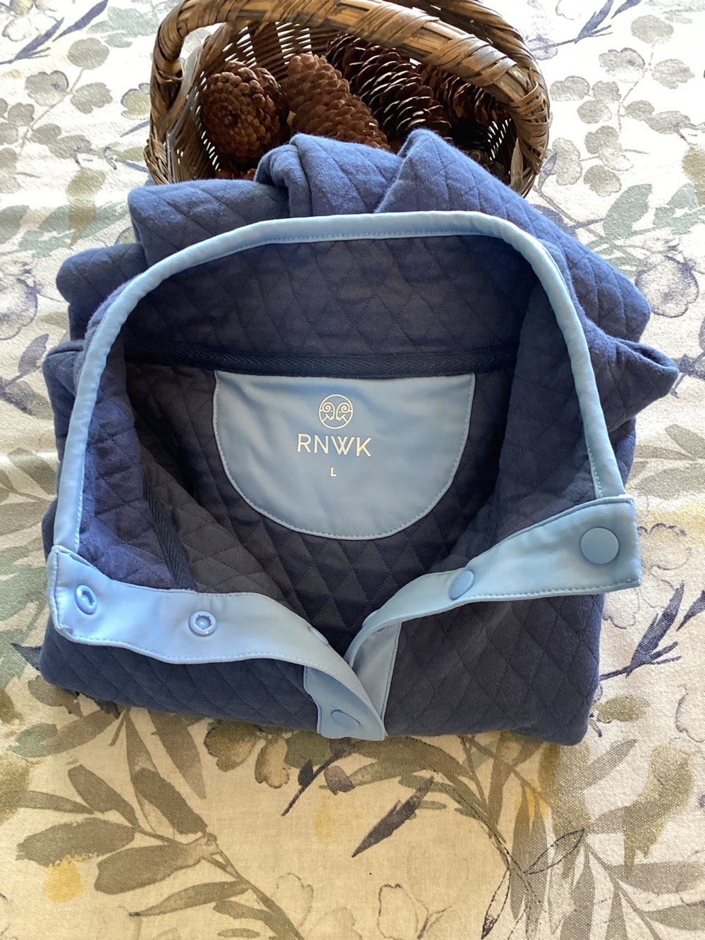 RNWK Mens Quilted Snap Neck Pullover Sweatshirt Blue Large R1248